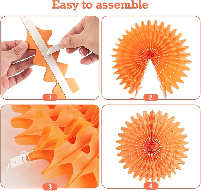PAPER JAZZ Paper Flowers with Paper Fan Boho Hanging Decor Artificial Flowers Decorations for Wall Pink and Orange Party Decorations for Classroom, Beach Party, Summer Birthday Party Pack of 11.