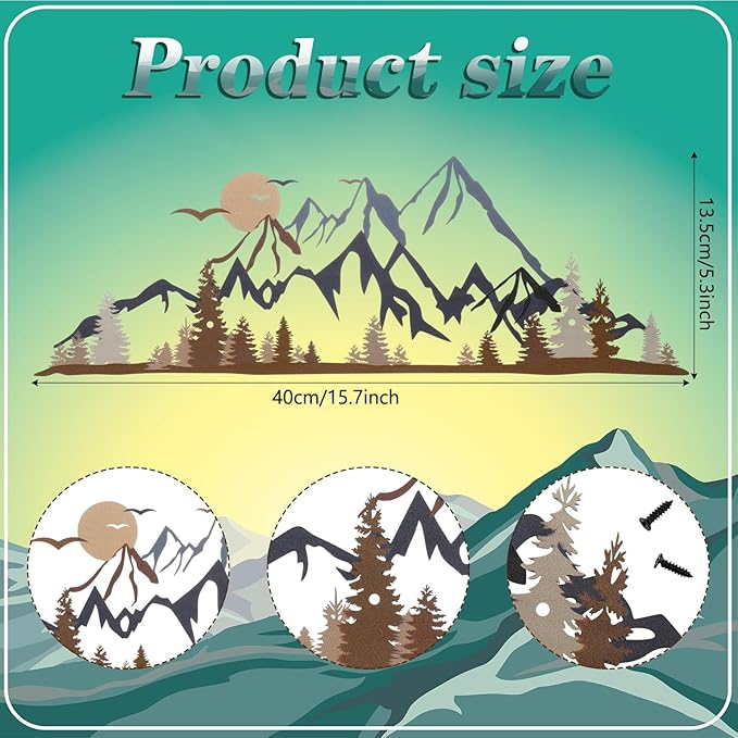 Demissle Mountain Range Metal Wall Art Decor Summit Rustic Wall Sign Forest Home Decor Sign Mountain Scene Art, 15.7 x 5.3 Inch(Colorful)