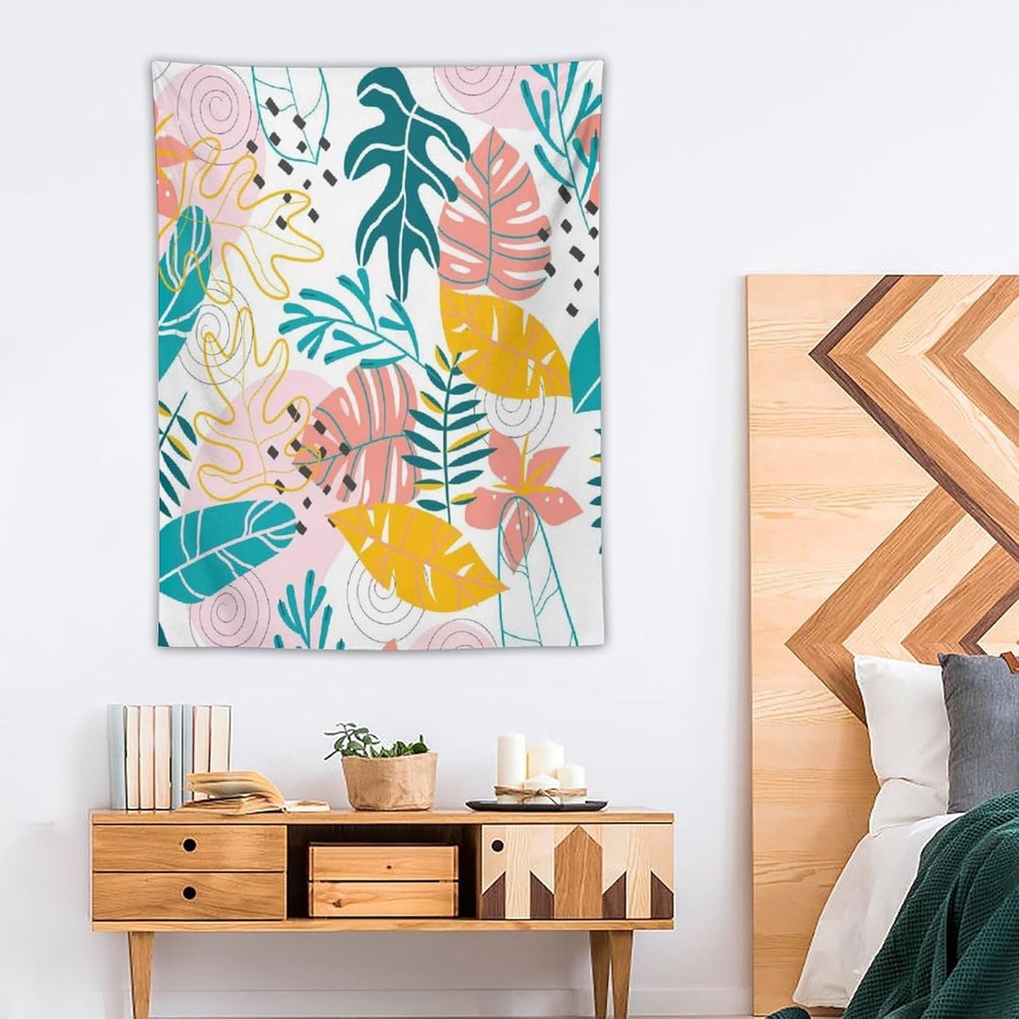 ICMOLYYENLO Tropical Green Leaves Tapestry, Exotic Leaves Beautiful Bedroom Wall Hanging, Floral Poster Blanket for Bedroom Living Room Dormitory Apartment 60x80 Inch
