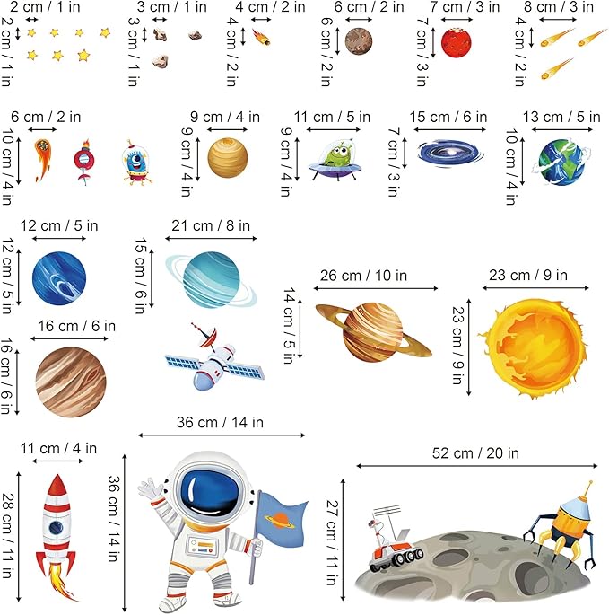 wondever Outer Space Astronaut Wall Stickers Planets Rocket Peel and Stick Wall Art Decals for Baby Nursery Kids Bedroom Playroom
