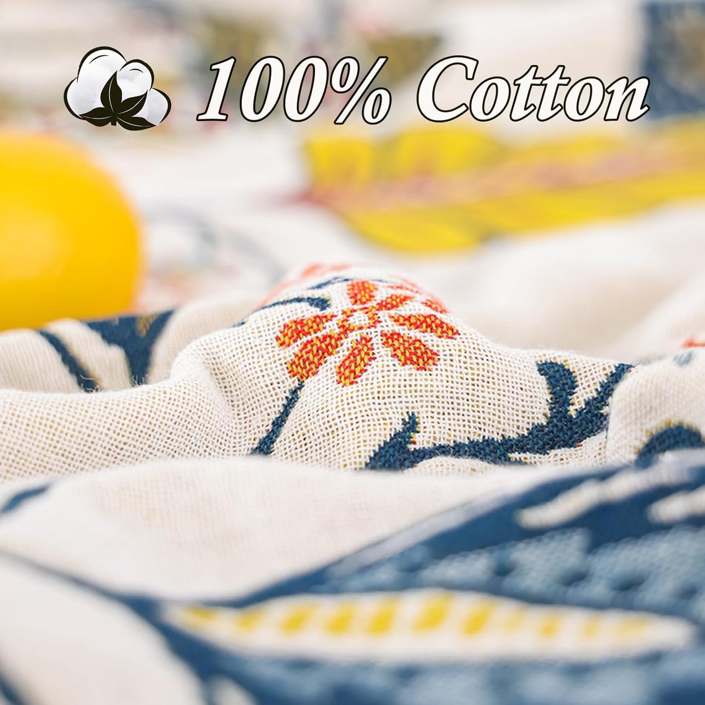 Snycler Boho Throw Blanket for Bed, 100% Organic Cotton Muslin Soft Throw-Floral Farmhouse Rustic Spring Summer Fall Decor Blanket for Couch Sofa Quilt and Gift, 80" x 90" White