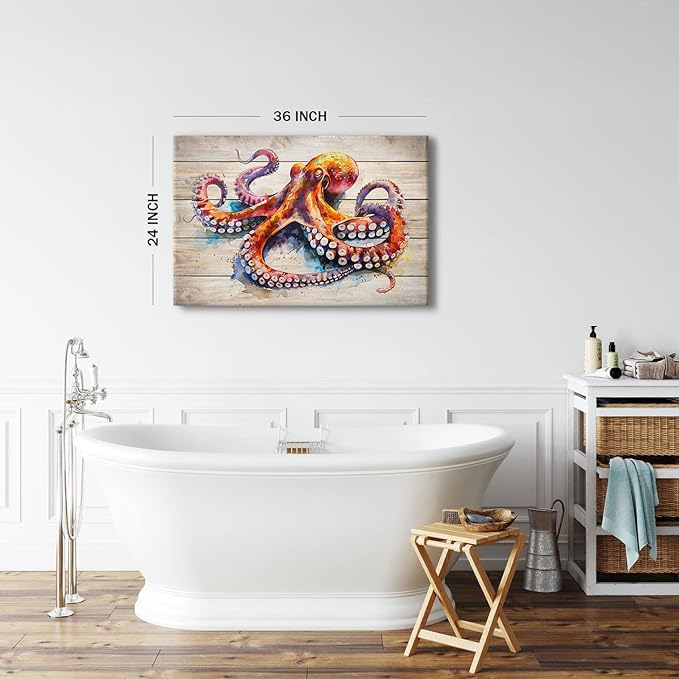 Octopus Wall Art Ocean Creature Wall Decor Modern Gallery Artwork Navy Underwater Marine Animal Canvas Prints Sea Life Paintings Framed for Kitchen Bedroom Living Room Home Decorations 24x36"