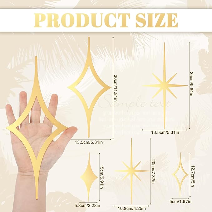 Yaocom 5 Pcs Gold Star Wall Decor Mid Century Modern Style Wall Decoration Metal Vintage Retro Art Decor Mcm Sculpture Elegance Accents Style Diamond Starbursts Hangings for Nursery Home Office Room