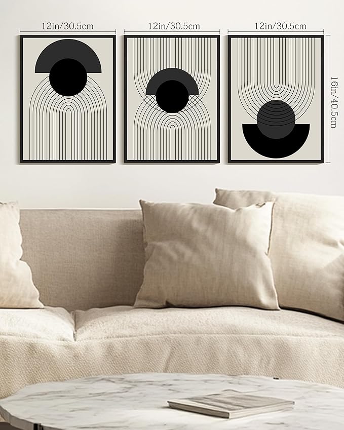 Drsoum Black Boho Wall Art Framed Modern Decor Bohemian Wall Decor Abstract Geometry Lines Prints Ready to Hang 12x16in Black Framed