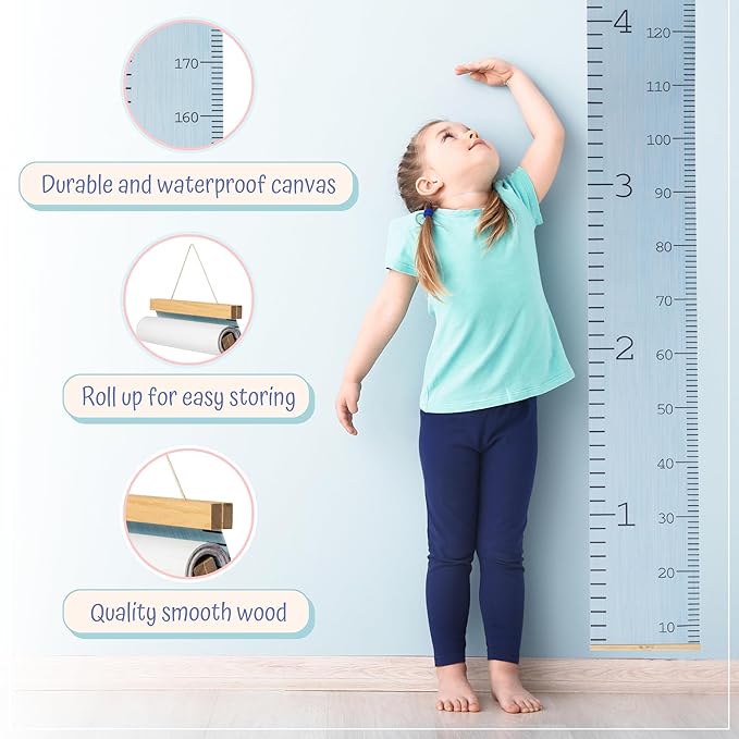 Growth Chart for Wall - Height Chart for Toddlers (79” x 7.9”) - Canvas Kids Tape Measure Chart - Growth Chart for Kids w/Wood Frame Panel - Neutral Color Height Measurement for Wall & Home Décor