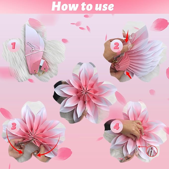 ADLKGG Paper Flower Fan Decorations, Pink Paper Fan Flower Wall Background for Classroom Decor, Tea Party, Spring Summer Party, Birthday, Baby Shower, Wedding, Valentines Day Decorations, Set of 4
