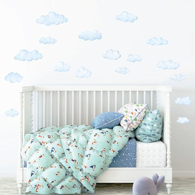 DECOWALL Small Clouds Wall Decals for Kids – Peel and Stick Removable Cloud Stickers for Nursery, Bedroom & Living Room – Soft Neutral Sky Wall Decor for Baby Room, Playroom, Modern Home (DS4-8030)