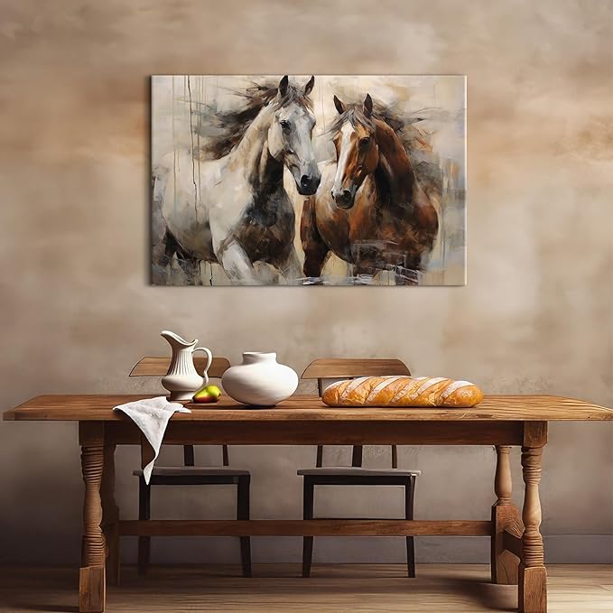 Horse Wall Art Vintage Horses Canvas Painting for Living Room Retro Farmhouse Framed Poster Prints Rustic Horses Wall Decor Minimalist Western Artwork for Bedroom Office Home Decorations 32x48"