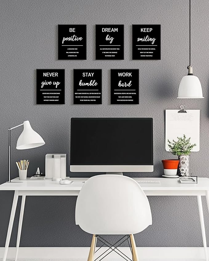 KUVIOKE Inspirational Framed Wall Art Motivational Quotes Wall Decor Encouraging Office Posters Positive Affirmations Sayings for Classroom Bedroom Living Room Ready to Hang Set of 6, 8x10in (Framed)