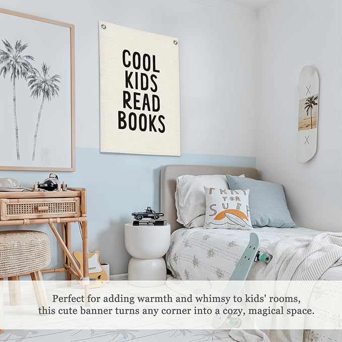 Reading Corner Decor for Classroom,Reading Nook for Kids,Cool Kids Read Books Linen Canvas Banner, Read Corner, Book Lover Gift,School Library Wall Hanging Flag Banner 18x25 Inch