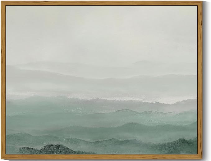 SHENIFY Vintage Landscape Framed Wall Art Foggy Mountain Farmhouse Decor Retro Wilderness Illustrations Decorative for Kitchen Living Room Bedroom Bathroom - 11x14in Natural Framed