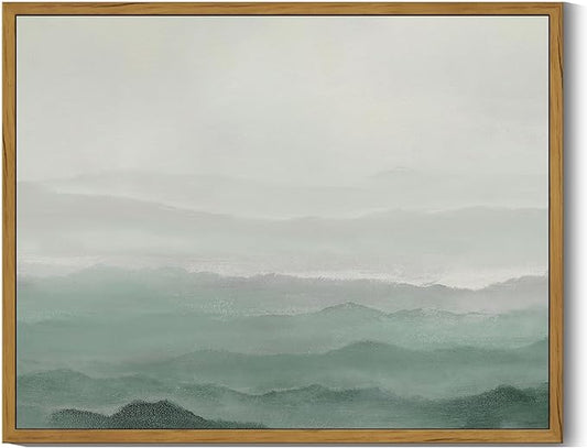 SHENIFY Vintage Landscape Framed Wall Art Foggy Mountain Farmhouse Decor Retro Wilderness Illustrations Decorative for Kitchen Living Room Bedroom Bathroom - 11x14in Natural Framed