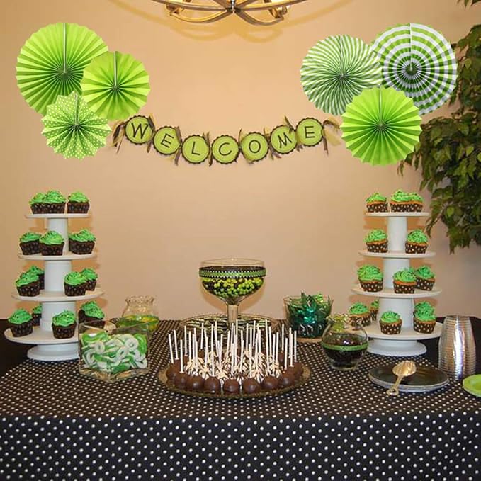 ADLKGG Party Hanging Paper Fans Set, Green Round Pattern Paper Garlands Decoration for St Patrick's Day Party Decorations Graduation Birthday Wedding Events Accessories, Set of 6