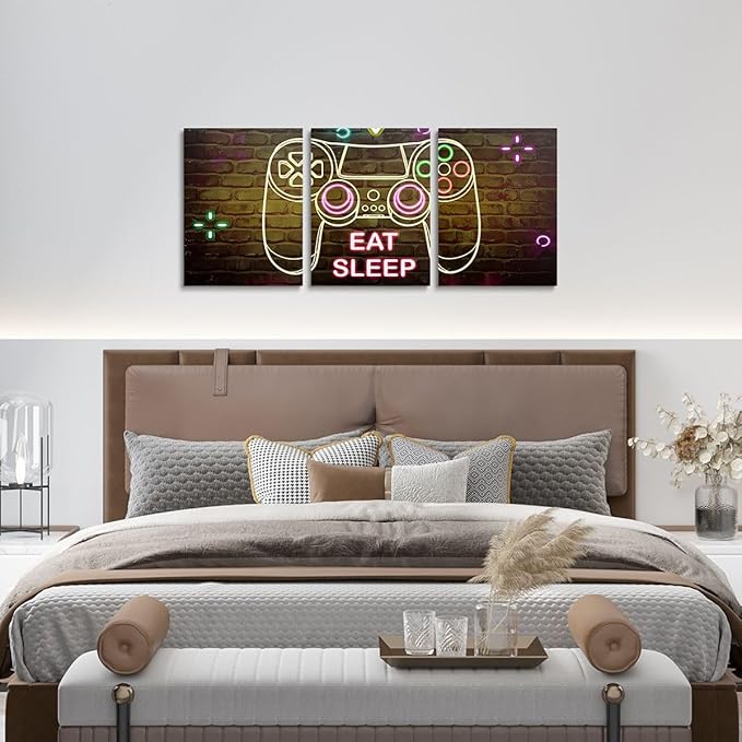 Feelyou Gamer Office Wall Decorations Artwork Posters 12" x 16" 3 Piece Gaming Canvas Wall Art for Living Room for Boys Girls Children Gamepad Picture Wall Decor Game Wall Painting