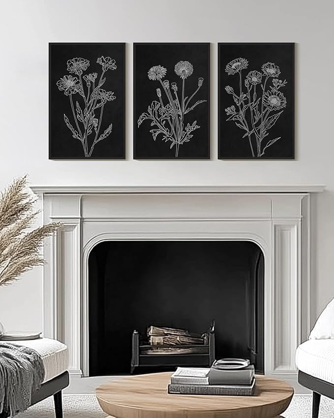 Drsoum Vintage Boho Botanical Flower Wall Art Framed Retro Floral Wall Prints Wildflower Neutral Rustic Bohemain Artwork Kitchen Bedroom Ready to Hang 16x24in Black Framed