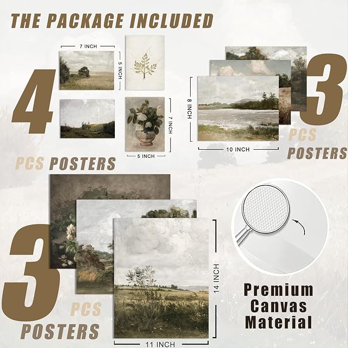 uniro Vintage Wall Art Decor Prints Farmhouse Wall Decor Vintage French Country Canvas Wall Art Prints Nature Landscape Flower Botanical Painting Poster Rustic Cottagecore Decor Retro Aesthetic