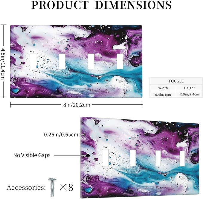 Light Switch Covers Purple Blue Swirl Marble Tiles Quad Toggle Electrical Faceplate 4 Gang Wall Plate Decorative Switch Plates For Bed Room Living Room Decor