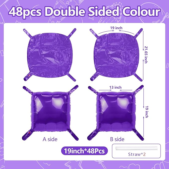 NISOCY 48PCS Purple Square Foil Balloons Wall Backdrop Double Sided Purple Balloons Tunnel Arch Kit for Baby Shower Birthday Wedding Party Decoration