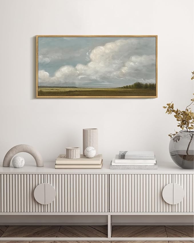 SHENIFY Vintage Framed Wall Art Grassland Meadow Landscape Scenery Rustic Home Decor Retro Decorations for Farmhouse Bedroom Living Room Ready to Hang Wall Artwork - 8x16in Natural Framed