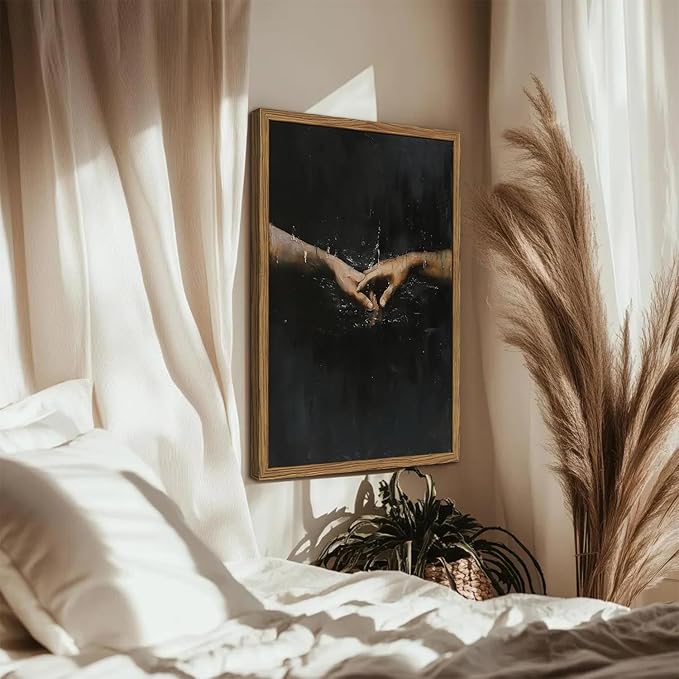 Dark Academia Wall Art, Moody Gothic Wall Decor Vintage Creepy Aesthetic Holding Hands Canvas Artwork for Bedroom Living Room Framed 16x24 inch