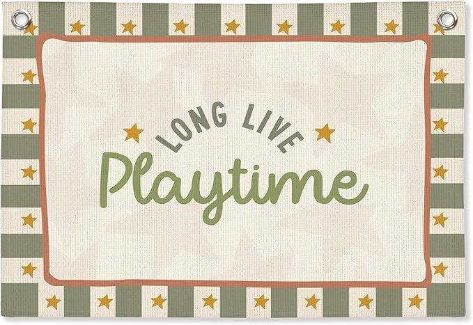 Playroom Wall Decor,Long Live Playtime Linen Canvas Banner,Sage Green Toddler Playroom Decor Kids Room Nursery with Star Pattern Wall Decor for Toddler Boys Toy Room Bedroom,30x20 Inch