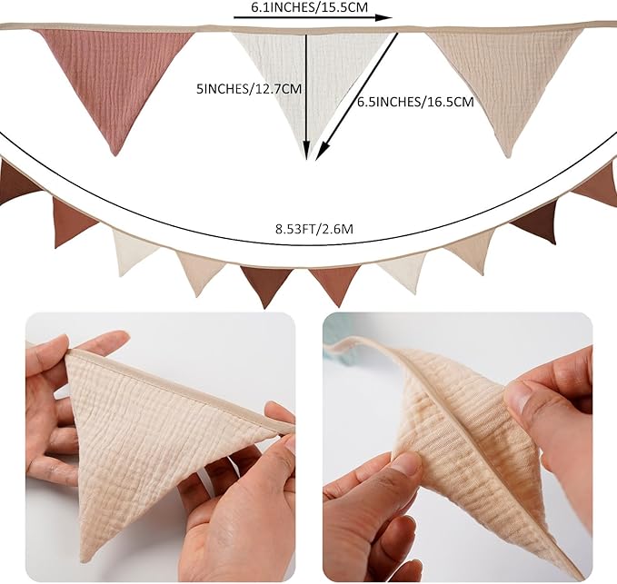 Pennant Banners Bunting Flags Beige and Coffee, Garland Triangle Banners Fabric for Boho Shower Wedding Party Decorations Nursery Playroom Decor(Beige Coffee)