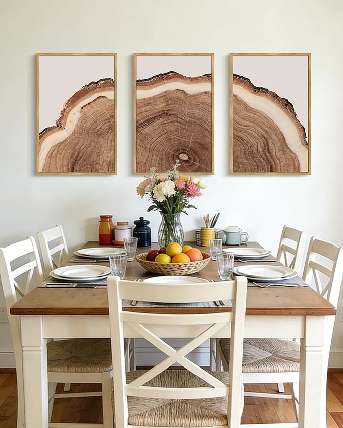 Drsoum Vintage Retro Tree Rings Wood Framed Wall Art Wood Stump Prints Modern Nature Rustic Artwork Bedroom Living Room Ready to Hang 16x24in Natural Framed