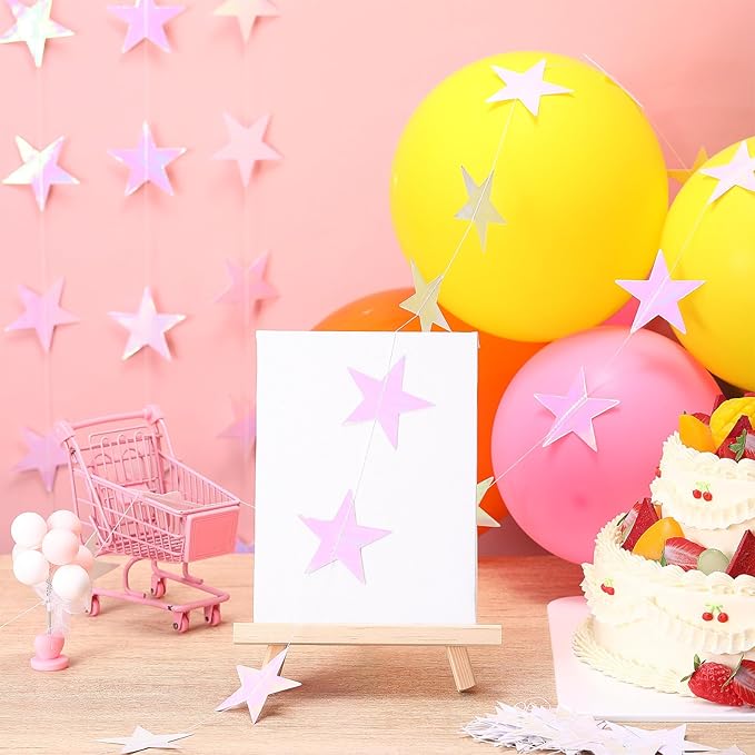 Patelai Glitter Star Garland Banner 2026 Graduation Decor 130 Feet Star Hanging Banner Twinkle Backdrop for Party Birthday Classroom Wedding Supplies(Iridescent Pink)