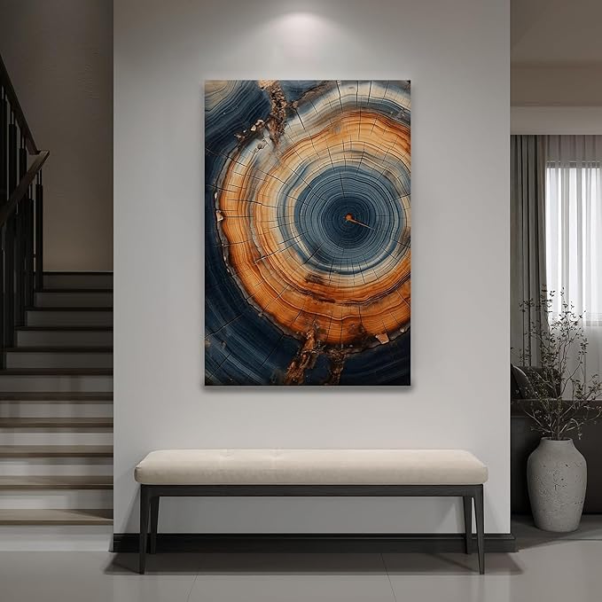 IBHJSART Framed Tree Ring Canvas Wall Art Vintage Colorful Wood Stump Painting Prints Modern Minimalist Pictures Neutral Nature Rustic Farmhouse Decor Living Room Bedroom Bathroom Office