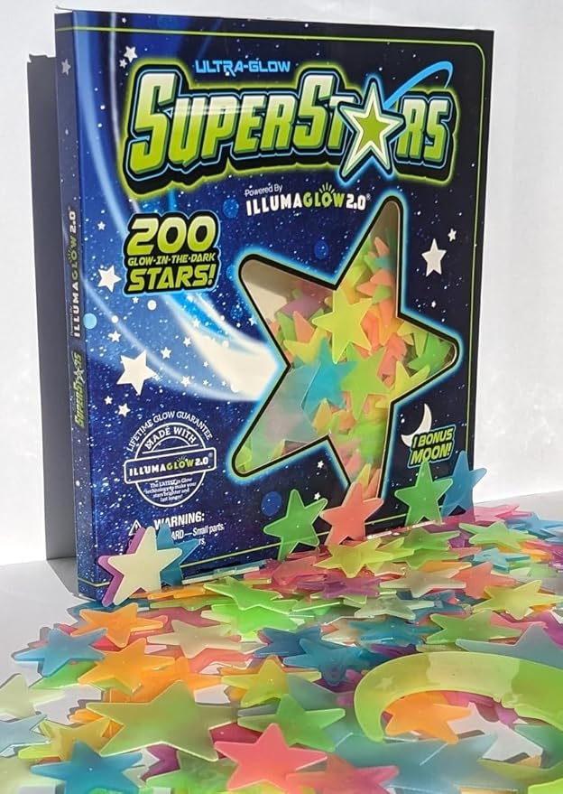 Glow in The Dark Stars - Includes Installation Material and Constellation Guide, 200 Glowstars and Bonus Moon, Only Glow Stars Stickers Powered by Our Trademarked Illumaglow2.0, Multi-Colored