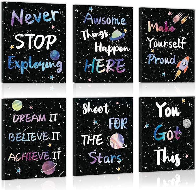 CHDITB Outer Space Framed Canvas Wall Art, Universe Theme Artwork, Inspirational Quote Wall Decor, Stellar Sky Poster, Galaxy Universe Art Prints For Kids Room, Boy Bedroom Classroom Decor(8X10 Inch)