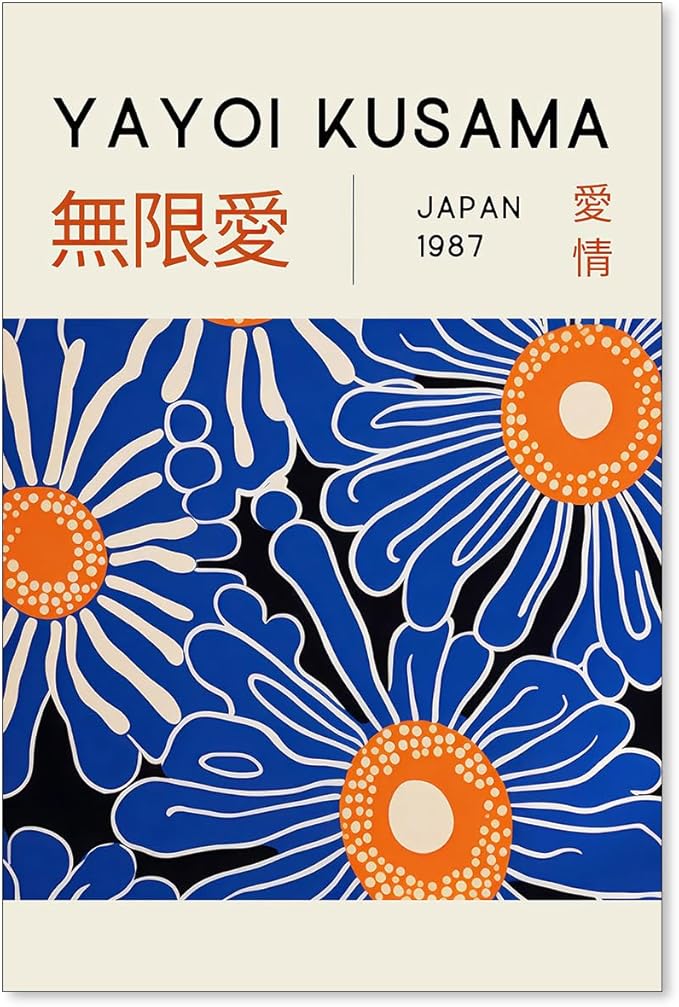 Yayoi Kusama Print Vintage Japanese Wall Art Abstract Yayoi Kusama Poster Minimalist Painting Art Exhibition Suitable for Japanese Bedroom,Living Room Office Decor 16x24in Unframed