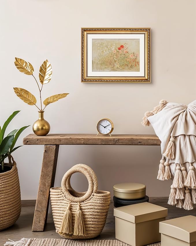 VIYYIEA Gold Framed Vintage Floral Garden Canvas Wall Art, Elegant Wall Decor for Living Room, Bedroom or Office - Modern Home Aesthetic | No-Glass Design, Lightweight Anti-Glare Finish | 11x14 Inch
