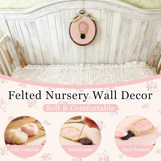 Soulchen Felted Hot Air Balloon Nursery Wall Decor 5 x 6 Inch Cute Bobo Wall Art Decorative Artwork for Nursery Bathroom Living Room Baby Room Bedroom Farmhouse Decoration