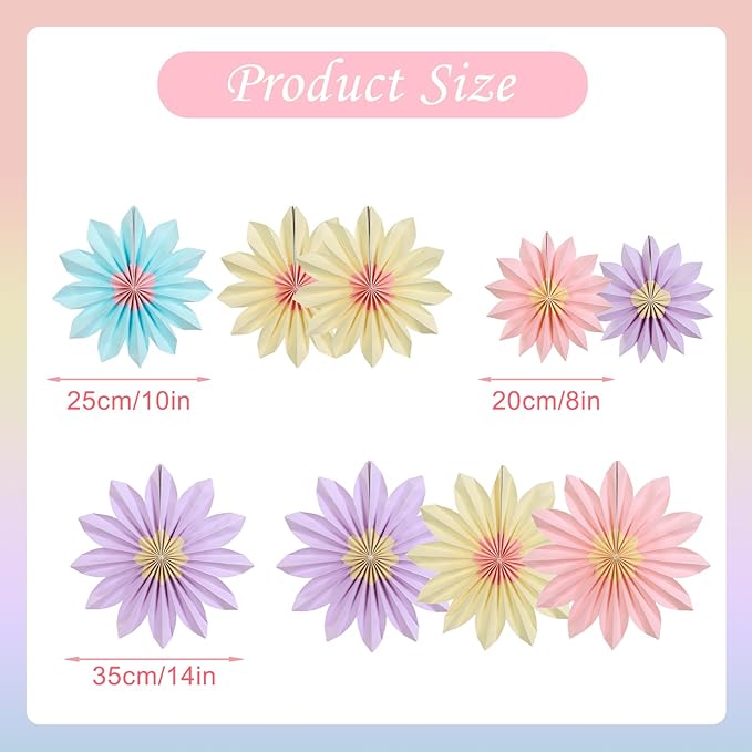 PAPER JAZZ Sunflower Party Decorations Pastel Paper Fans Party Decor Summer Beige Spring Decoration, Blue Pink Hanging Purple Flower Garland Sunflower Wall Decorations for Tea,Garden,Fairy Party.