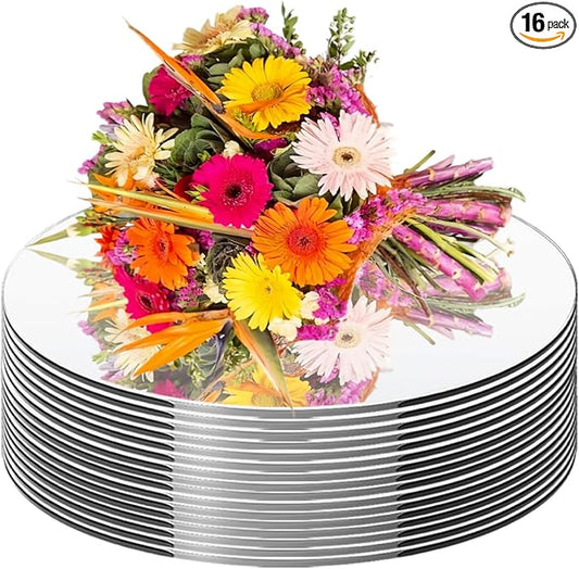16PCS 10" Round Mirror Centerpieces for Tables Decorations Acrylic Circle Mirror 12inch Round Mirrors Candle Plate Trays for Wedding Table Decorations Christmas Home Wall Decor
