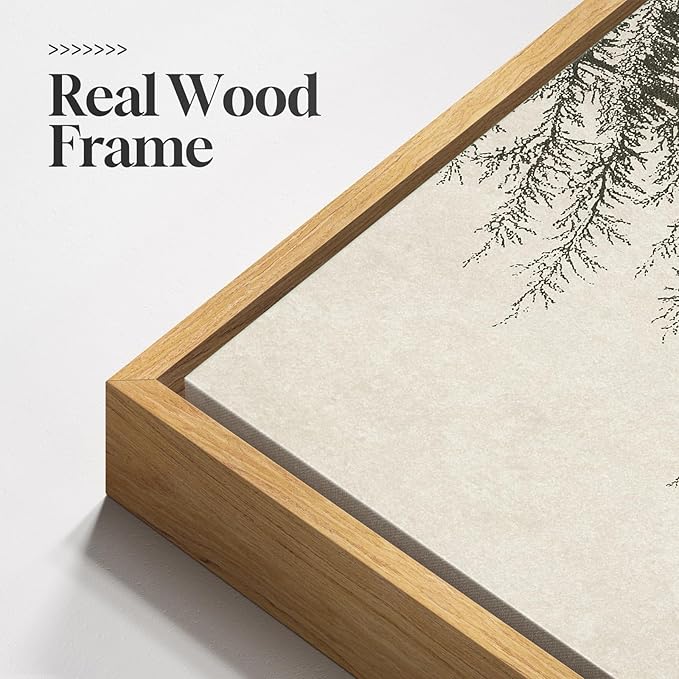 Framed Vertical Vintage Sketch Tree Living Room Wall Art, Large Black Beige Rustic Pine Artwork for Walls, Classic Antique Nature Forest Canvas Painting Print for Office Kitchen Foyer Stair 20x40 Inch