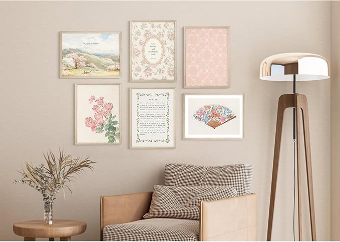 Christian Nursery Wall Art Bible Verse Canvas Wall Decor Girl Floral Wall Art Aesthetic Scripture Picture Jesus Religious Poster Pink Flower Prints Vintage Artwork for Bedroom 8x10x6 Inch Wood Framed