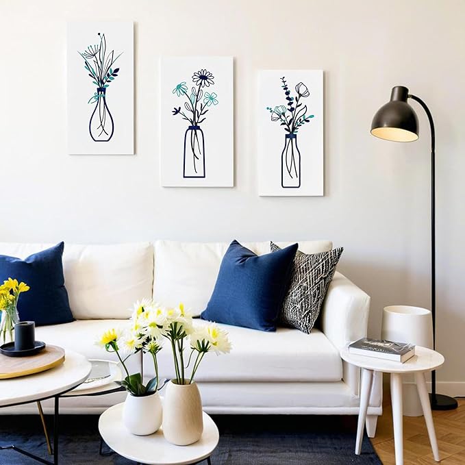 Nonforgetta Metal Flower Wall Art Set of 3 – Minimalist Farmhouse Vase Wall Decor, 3D Metal Sculpture for Living Room, Bathroom, Bedroom & Dining Room – Housewarming Gift