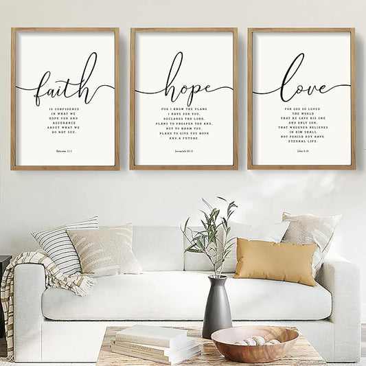 Houmury Set of 3 Framed Farmhouse Bible Verses Wall Decor Sign 11”x14” Christian Faith Scripture Wall Art for Home Living Room Bedroom Wall Decor (11"x14" Brown)