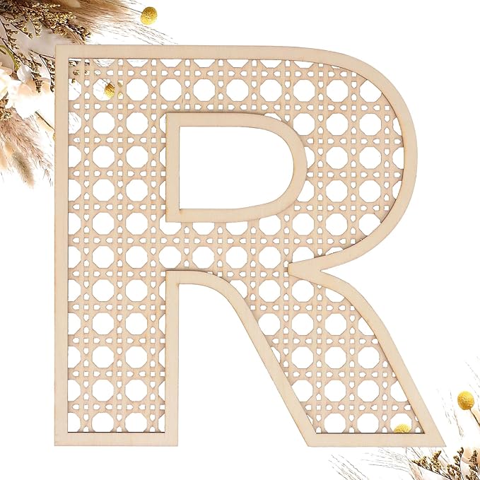 Wooden Rattan Letters 8 inch Wood Letters R for Wall Decor Crafts Boho Nursery Decor for Baby Shower Wedding Bedroom Name Signs Large Rustic Letter Home Decoration