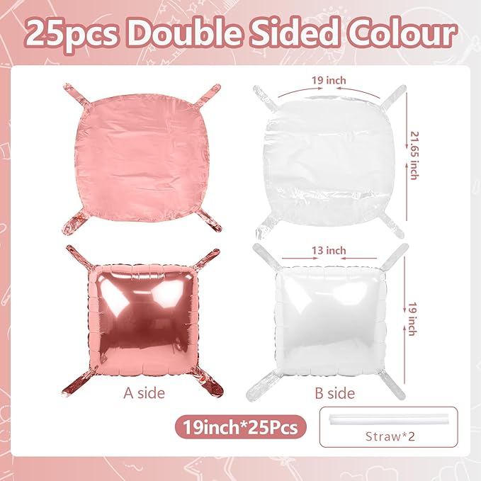 NISOCY 25PCS Rose Gold White Square Foil Balloons Wall Backdrop Double Sided White Rose Gold Balloon Arch Kit for Birthday Wedding Engagement Bridal Shower Valentine Party Decoration
