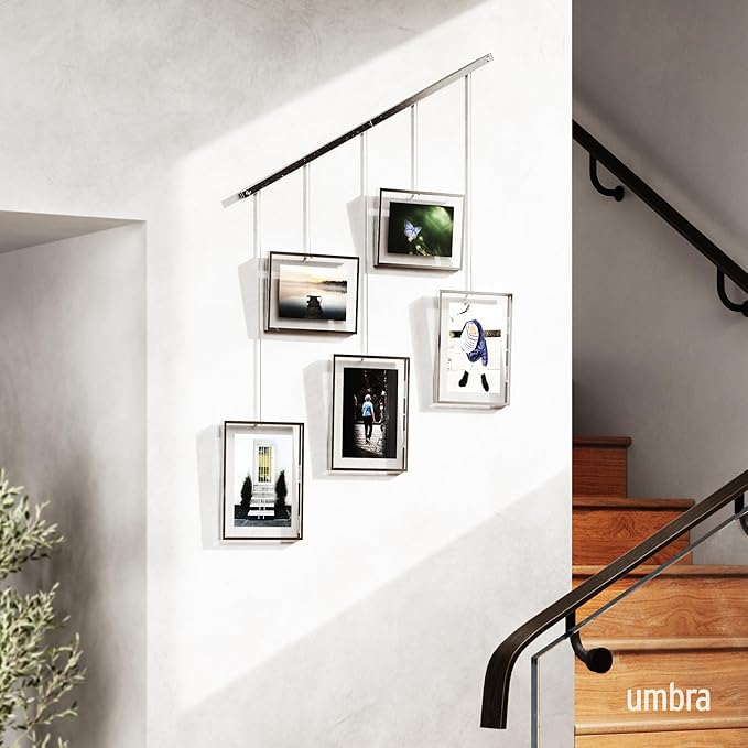 Umbra Exhibit Picture Frame Gallery Set, Adjustable Wall Collage Displays Five Photos (Two 4x6 and Three 5x7), Set of 5, Chrome