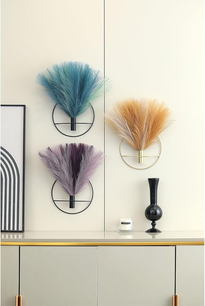 Pretty Jolly Boho Wall Decor, Wall-Mounted Metal Hanging Artificial Pampas Display, Wall Art for Living Room, Bedroom, Bathroom, Dining Room, Plant Decor 2 Pack
