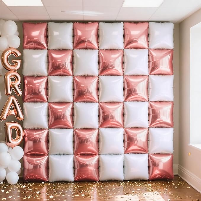 NISOCY 25PCS Rose Gold White Square Foil Balloons Wall Backdrop Double Sided White Rose Gold Balloon Arch Kit for Birthday Wedding Engagement Bridal Shower Valentine Party Decoration