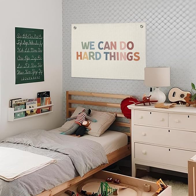 Classroom Tapestry Banner, Inspirational Motivational Wall Decor for Teacher Classroom Nursery, We Can Do Hard Things