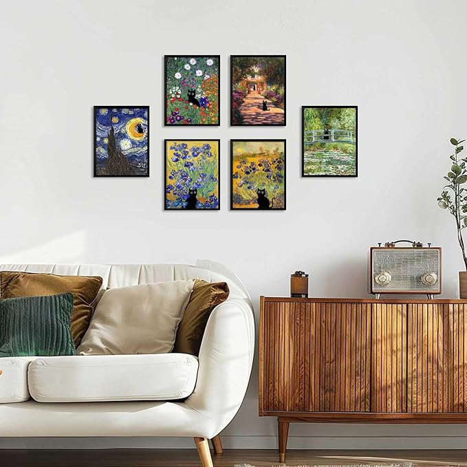 Hamduker Garden Black Cat Wall Art Pictures Funny Preppy Cat Posters Wall Art Decor Farmhouse Gallery Aesthetic Wall Art for Living Room Bedroom Decorations (Size: 11'' x 14''x1pcs)