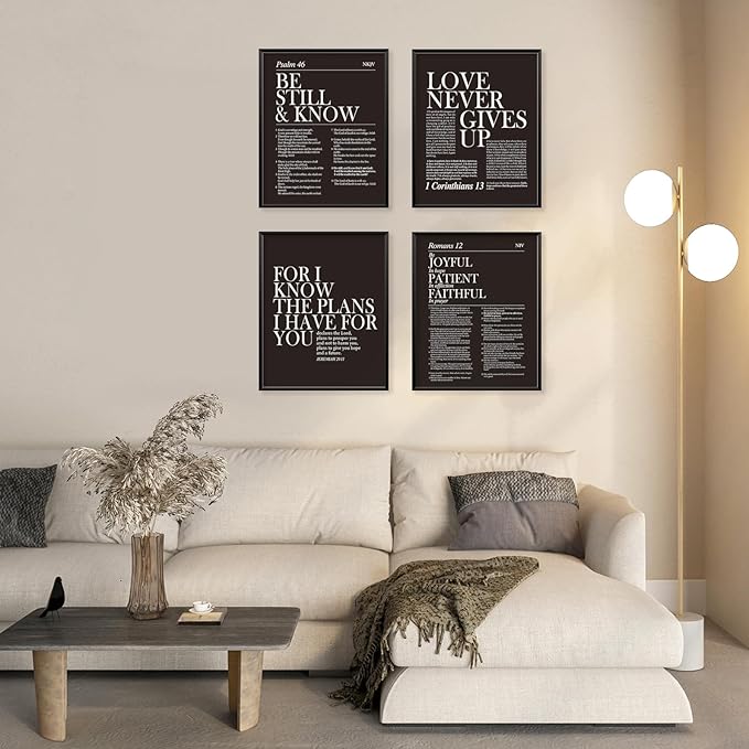 Locomiss Black and White Christian Wall Art Decor, Modern Black Minimalist Jesus Scripture Wall Decor, Inspirational Bible Verse Posters for Bedroom Office Living Room, Set of 4 (8x10 Unframed)
