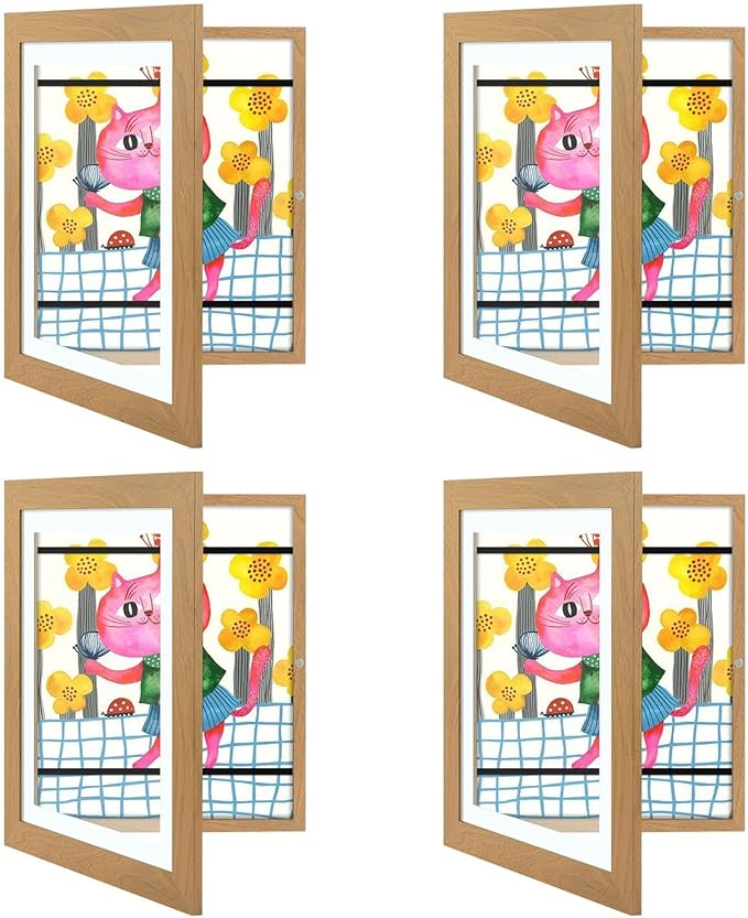 Golden State Art, 10x12.5 Kids Art Frames, Front-Opening Picture Frame Great for Kids Drawings, Artworks, Children Art Projects, Schoolwork, Home or Office (Brown Set of 4)