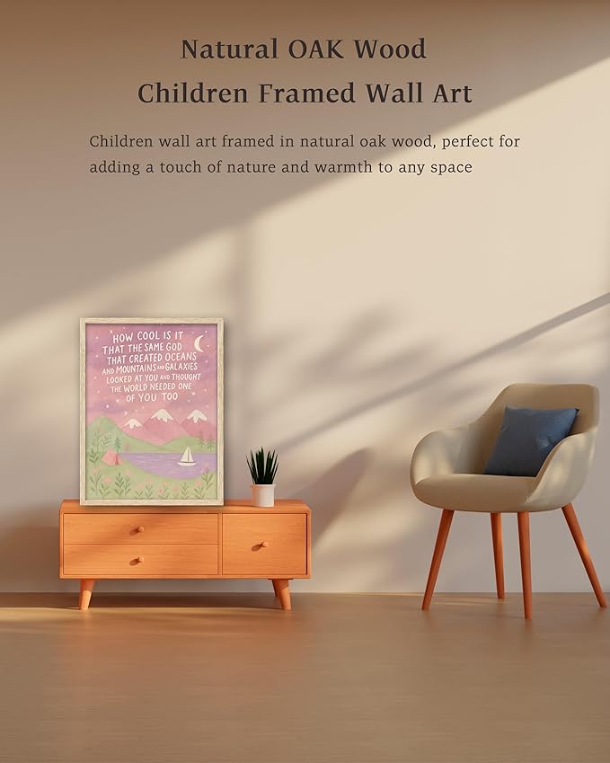 KensTro Natural OAK Wood Same God Creation Framed Wall Art, 16x20 in Inspirational Christian Bible Canvas Art,Mountain Nursery Decor,Pink Set of 1 for Christian Girly Dorm Gift for Girl Adoption Gifts
